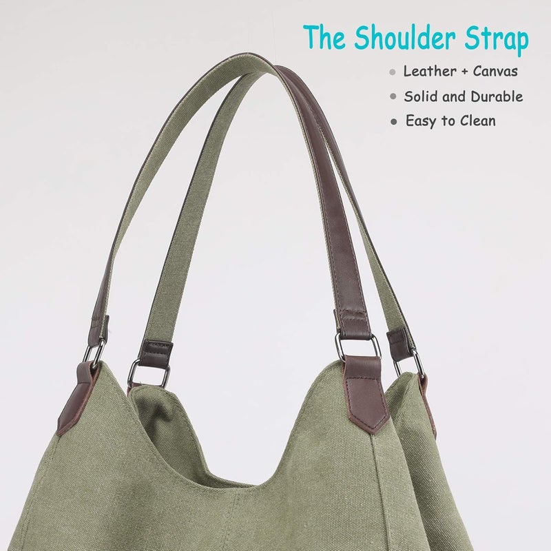 DOURR Store Women's Multi-pocket Shoulder Bag Fashion Cotton Canvas Handbag Tote Purse - Image 3