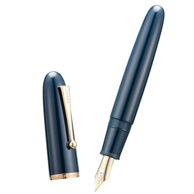 Lanxivi Jinhao 9019 Fountain Pen Dadao Series Dark Blue Acrylic Gold Trim #8 Extra Fine Nib with Large Converter for Writing, Signature and Calligraphy - Image 1