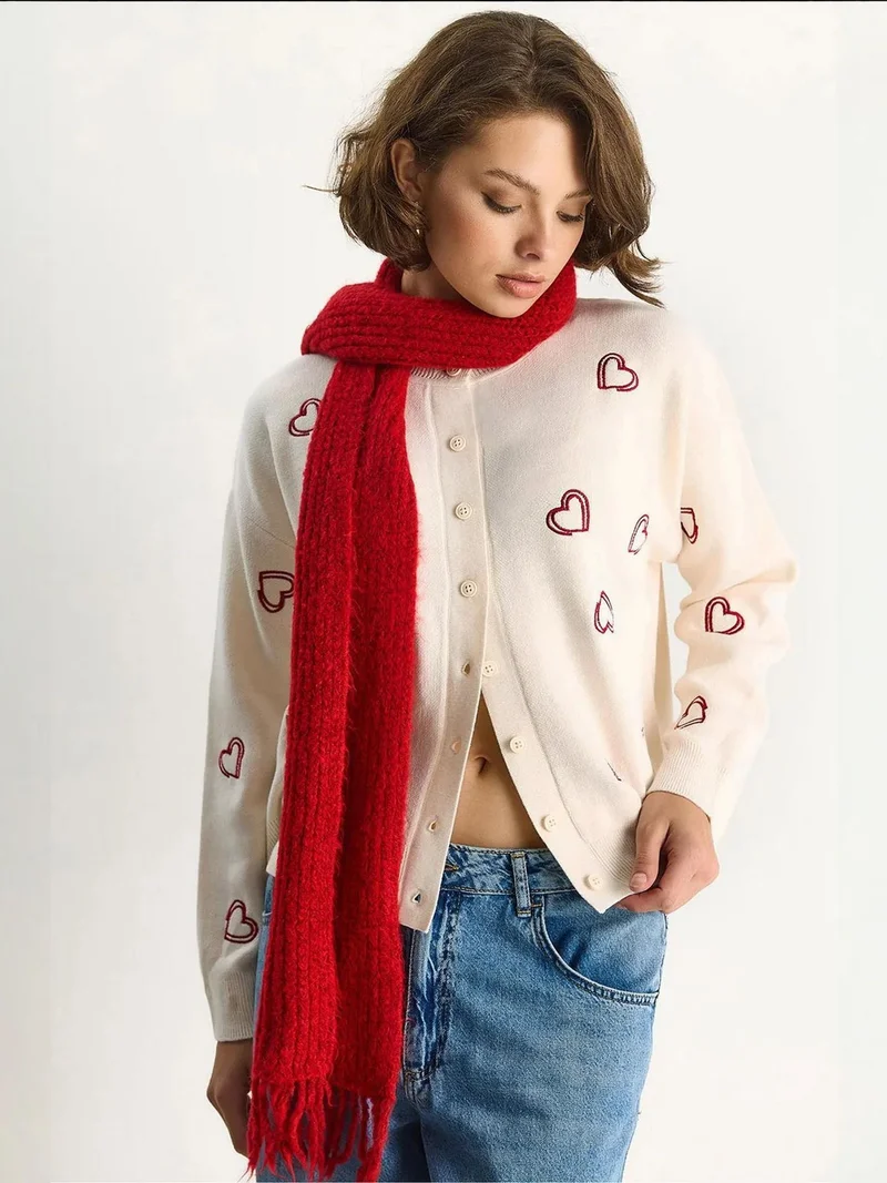 Bianco Lucci LUCCI Long Knitted Cardigan with Button Collar