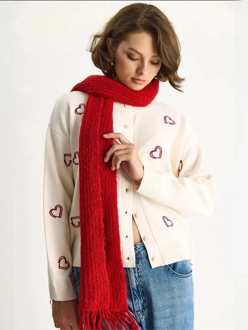 Bianco Lucci Cream Natural LUCCI Long Knitted Cardigan with Button Collar for Women | Best Price UAE