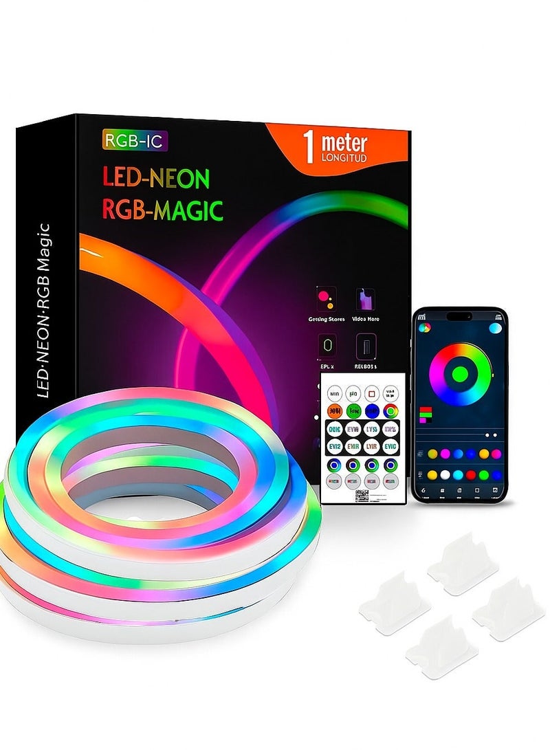 AL THURAYAT 1 meter smart neon strip with multi-color RGB lighting, app controllable, waterproof, suitable for homes, hotels, behind screens, and corridors, with remote control - Image 1