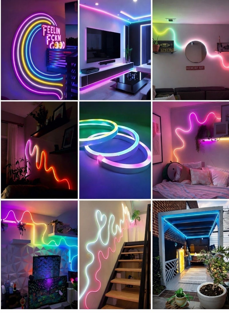 الثريات 1 متر شريط إضاءة نيون LED RGB ذكي USB – تحكم بلوتوث عبر التطبيق والهاتف – 16 لون – ريموت كنترول – إضاءة خلف التلفاز والديكور المنزلي - Image 5