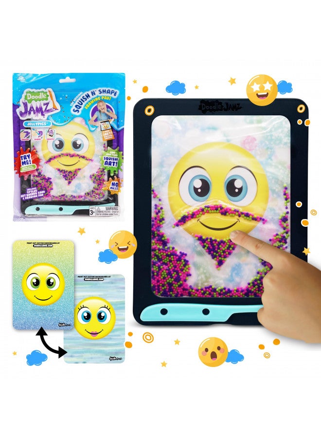Sky Castle DoodleJamz JellyPics - Sensory Drawing Pads Filled with Non-Toxic Squishy Beads and Gel Includes Stylus, Removable 2-Sided Emoji Backer Card (Pink, Purple, Green Beads) - Image 1