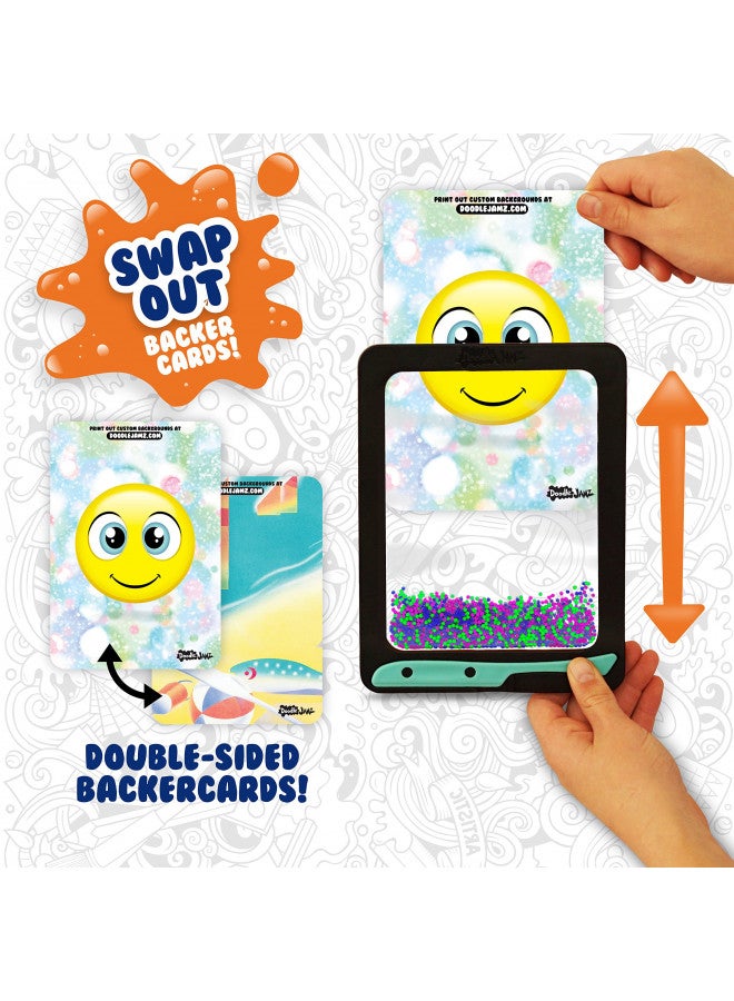 Sky Castle DoodleJamz JellyPics - Sensory Drawing Pads Filled with Non-Toxic Squishy Beads and Gel Includes Stylus, Removable 2-Sided Emoji Backer Card (Pink, Purple, Green Beads) - Image 3