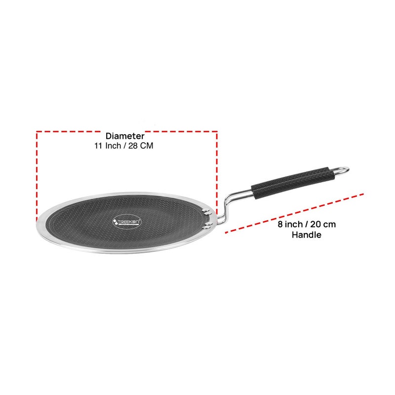 TREEKON TREEKON 3.5MM Thickness Heavy Guage Three Steel TRIPLY ROTI/CHAPATTI/CONCAVE TAWA 5 Layer Hexa Design Coated. (11 Inch / 28 Cm)  - Image 2