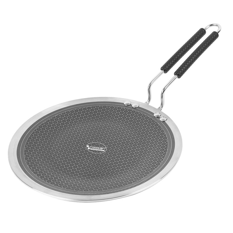 TREEKON TREEKON 3.5MM Thickness Heavy Guage Three Steel TRIPLY ROTI/CHAPATTI/CONCAVE TAWA 5 Layer Hexa Design Coated. (11 Inch / 28 Cm)  - Image 1