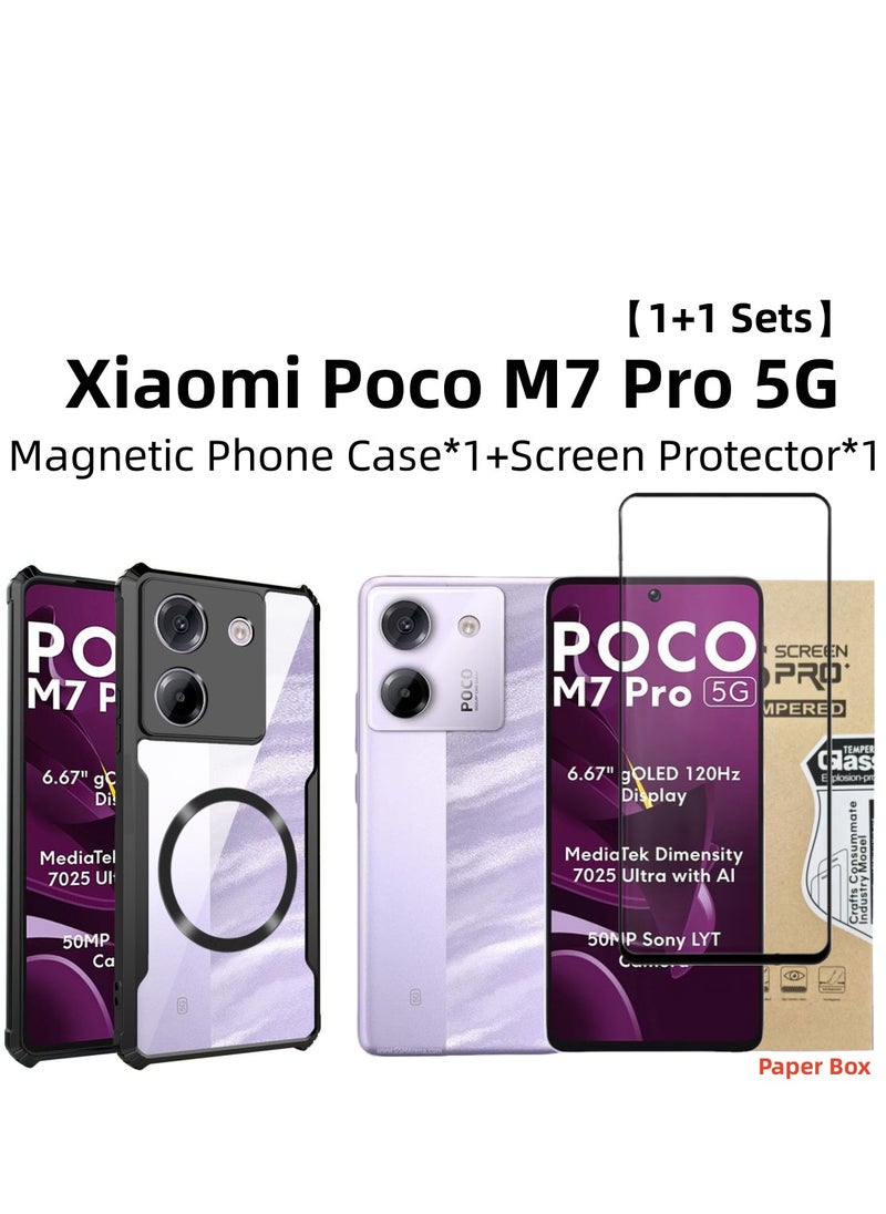 Generic [1+1 Sets] For Xiaomi Poco M7 Pro 5G Case & Screen Protector Magnetic Suction Car Phone Case with Anti Drop Function High Transmittance Glass Scratch Resistant Tempered Glass  - Image 1