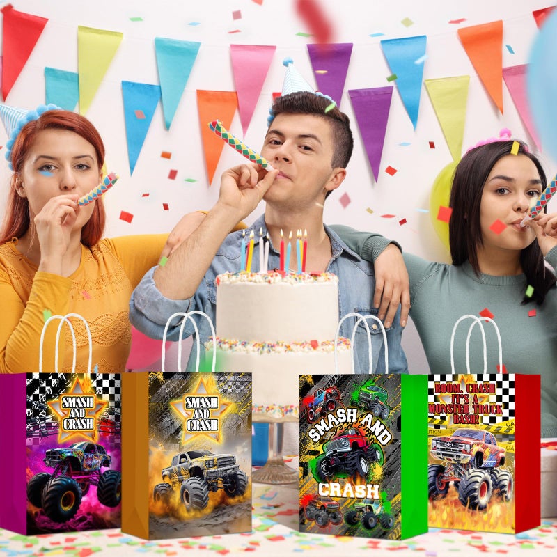 Kolldenn 24 Pcs Monsters Truck Party Favor Bags Truck Theme Gift Goodie Paper Bags with Handles Racing Car Candy Treat Pouch for Monster Party Birthday Decorations Baby Shower Supplies - Image 5
