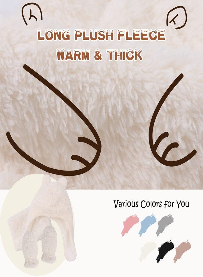 Peecabe Fleece Baby Hat Scarf Mitten Set Winter Toddler Beanie Warm Mittens Infant Scarves Ears Earflap Hats for Baby Boys Girls (White, S) - Image 3