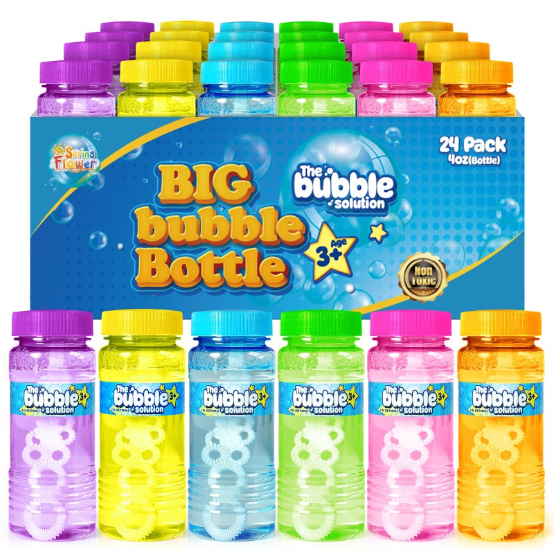 spring flower Springflower 24 Pcs Bubble Bottles with Wand,Bubbles Party Favors for Kids,Summer Toys, Blow Bubbles Solution Novelty Toy, Party Favors, Birthday Party Supplies, Outdoor & Indoor Activity,4oz,6 Colors - Image 1