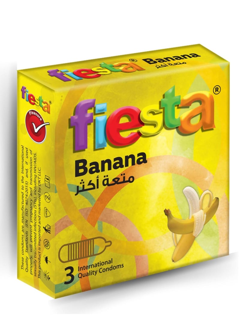 FIESTA - Fiesta Banana Condoms - Ribbed & Flavored - 4 Packs Of 3 - Image 1