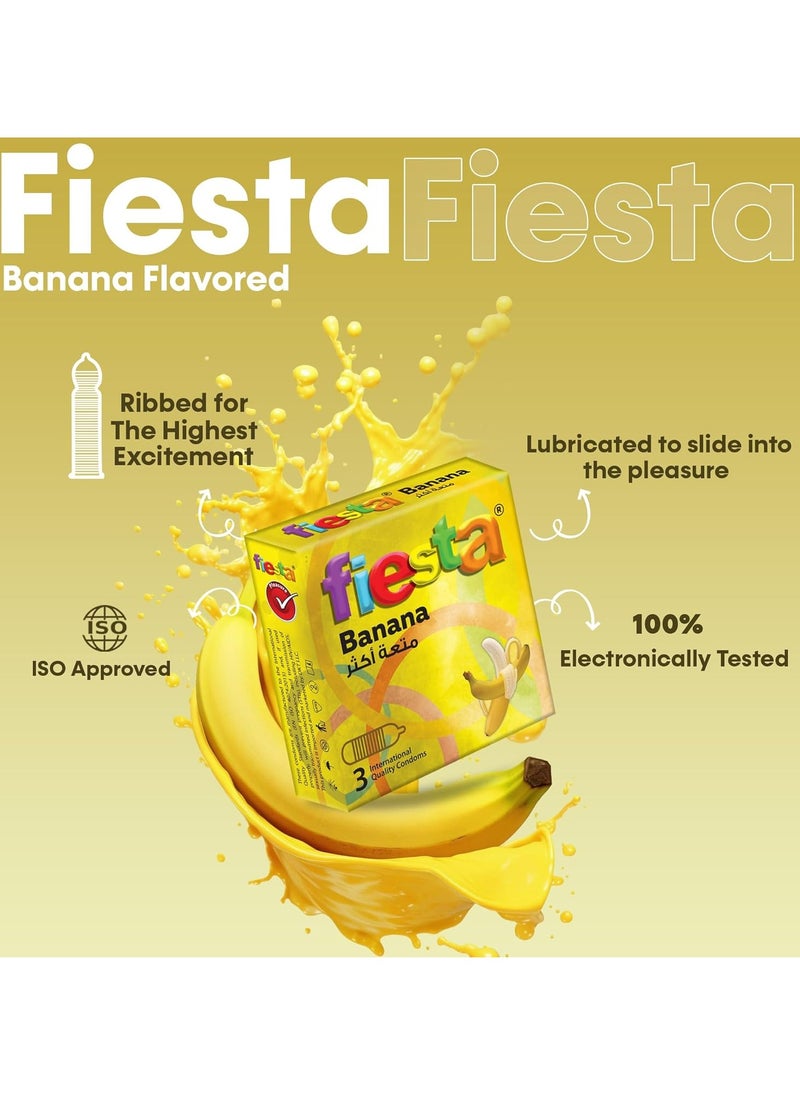 FIESTA - Fiesta Banana Condoms - Ribbed & Flavored - 4 Packs Of 3 - Image 1