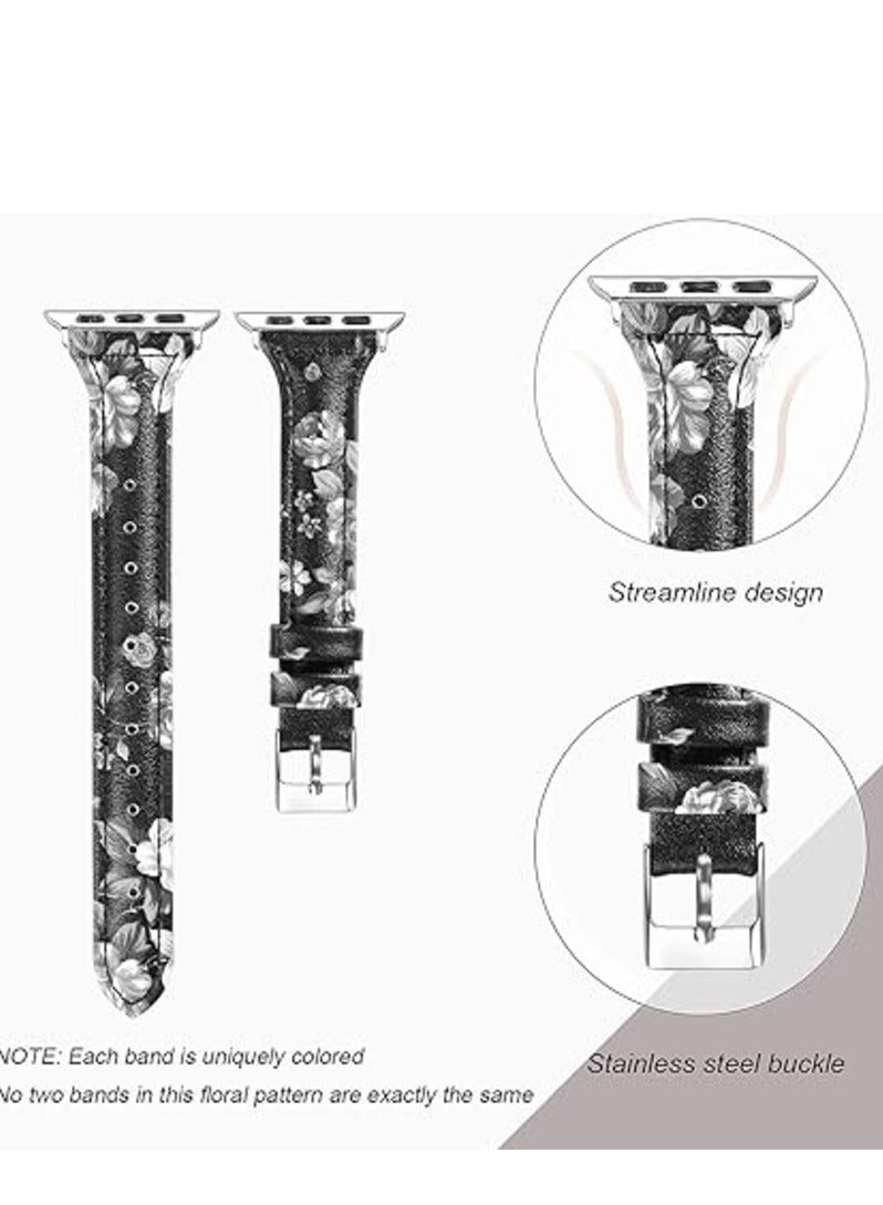 Leather Bands Compatible Apple Watch Band- Floral