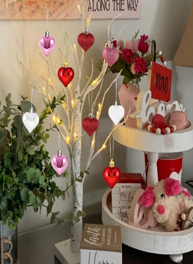 شجرة عيد الحب، قطعة مركزية لطاولة عيد الحب، زينة مضيئة لعيد الحب للمكتب والمنزل، ديكور رف المدفأة لعيد الحب، شجرة بتولا مضيئة بطول 24 بوصة مع 12 قطعة من زينة القلوب - Image 2