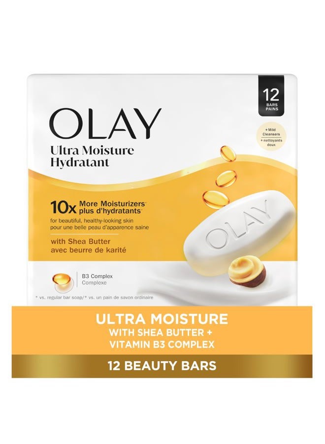 Olay Beauty Bar, Ultra Moisture,10x More Moisturizers, Nourishing Conditioners, Smooth & Gentle on Skin, Vitamin B3 Complex, For All Skin Types, Shea Butter Scent, 3.17 oz, (Pack of 12) - Image 1