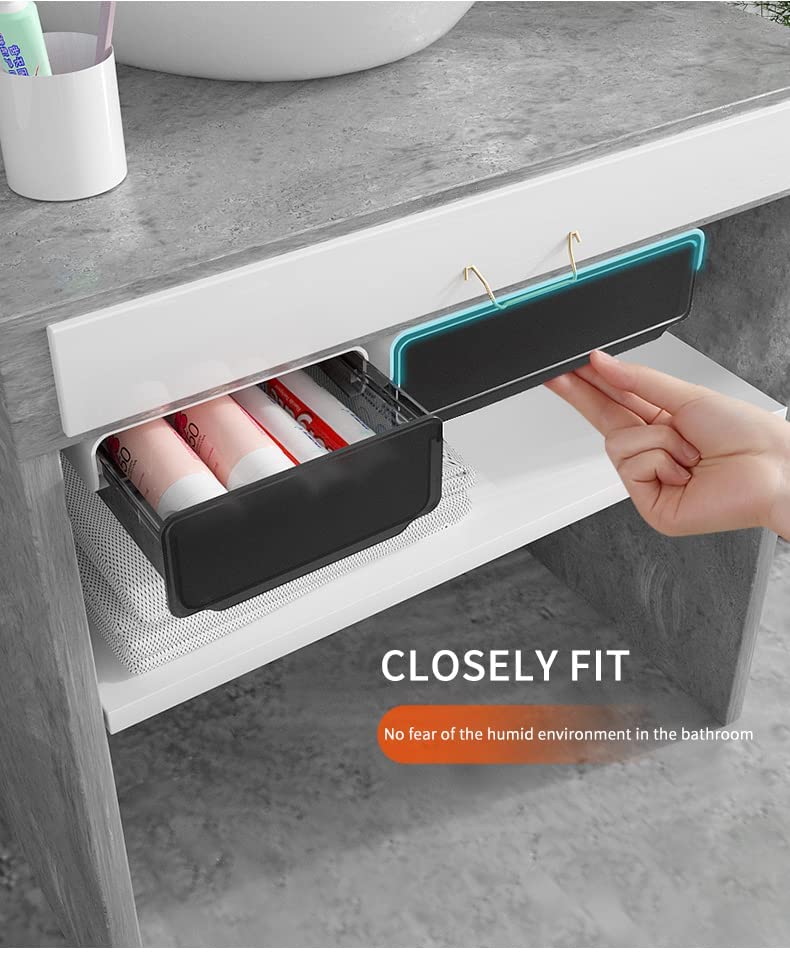 jaexest Under Desk Drawer, Attachable Under Desk Storage, Hidden Self-Adhesive Desk Drawer Slide-out, Stick on Drawer Under Desk Organizer for Office Home Closet Stationery - Image 3