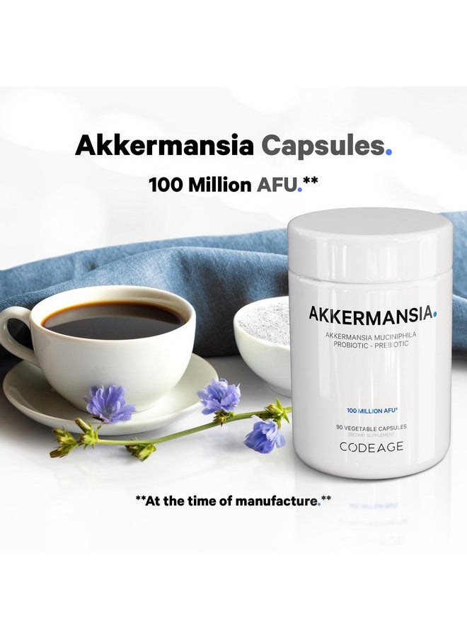Codeage - Codeage Akkermansia Muciniphila Probiotic Supplement - 3-Month Supply of Akkermansia Probiotic & Chicory Inulin - Daily Synbiotic Probiotic Chicory Root - 100 Million AFUs - Gluten-Free - 90 Capsules - Image 1