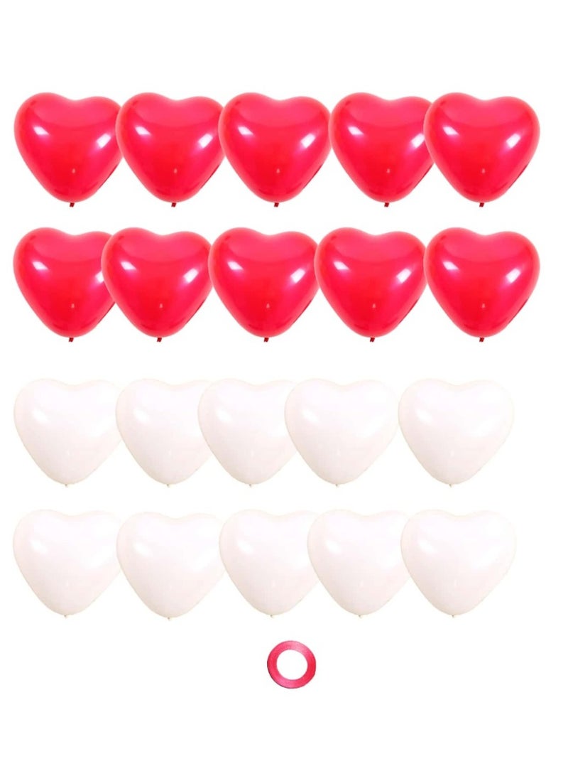 20 قطعة من بالونات على شكل قلب مقاس 10سم مصنوعة من اللاتكس عالي الجودة، لتزيين اعياد الميلاد والزفاف والذكرى السنوية والزفاف ومختلف الحفلات بلون الاحمر والابيض - Image 2