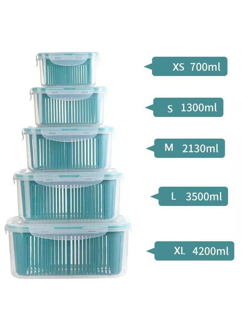5-Piece Refrigerator Container Set with Strainer - For Perfect Storage and Cleaning -KHE  - Image 1