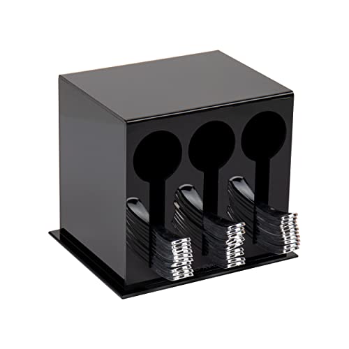 Mind Reader Utensil Dispenser, Silverware Organizer, Plastic Fork and Spoon DIspenser, Kitchen, 7" L x 5.75" W x 6" H, Black - Image 1