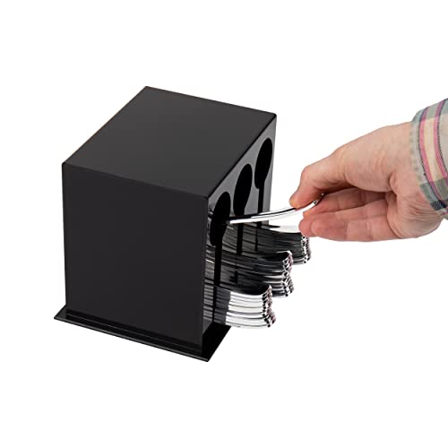 Mind Reader Utensil Dispenser, Silverware Organizer, Plastic Fork and Spoon DIspenser, Kitchen, 7" L x 5.75" W x 6" H, Black - Image 4