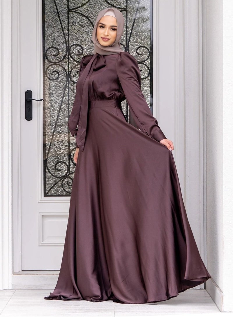 Loquat Women's Fashion Solid Color Large Hem Satin Dress Abaya 