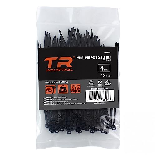 TR Industrial Multi-Purpose UV Resistant Black Cable Ties, 4 inches, 100 Pack - Image 1