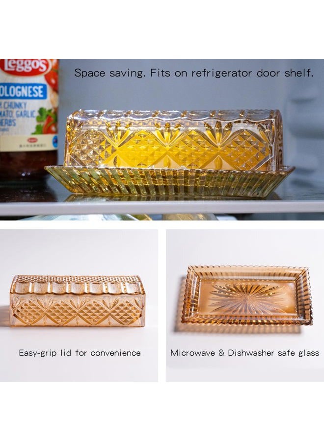 QIANCHANG Glass Butter Dish with Lid for Countertop, Champagne-Colored Crystal Butter Stick Holder Container - Image 4