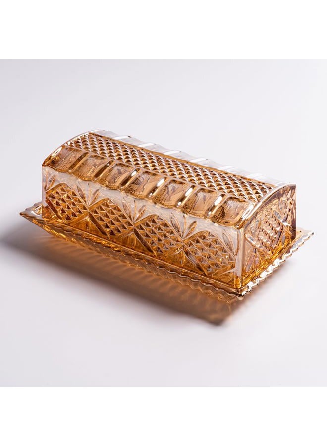QIANCHANG Glass Butter Dish with Lid for Countertop, Champagne-Colored Crystal Butter Stick Holder Container - Image 1