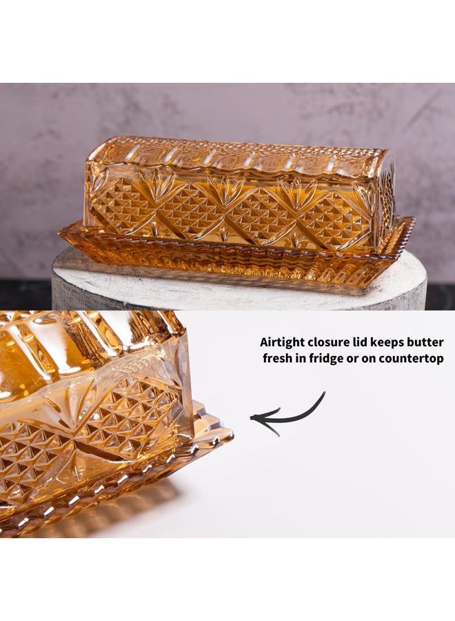 QIANCHANG Glass Butter Dish with Lid for Countertop, Champagne-Colored Crystal Butter Stick Holder Container - Image 5