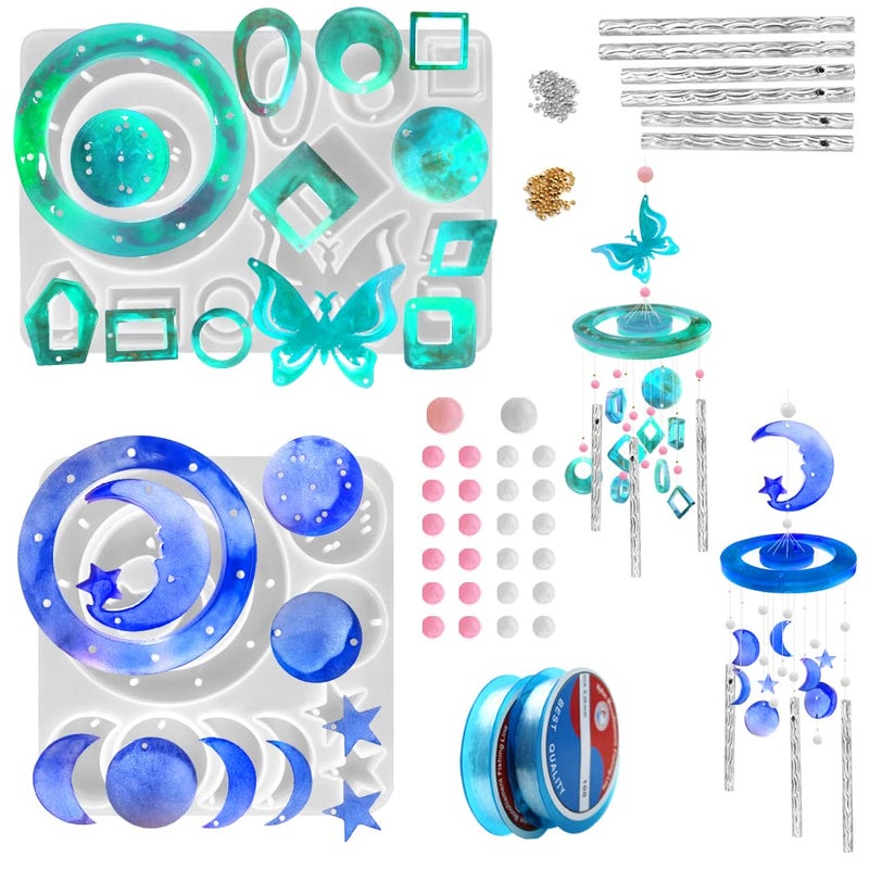 FineGood 2 Set Wind Chimes Resin Molds Resin Molds Silicone Butterfly Moon Silicone Molds for Epoxy Resin DIY Winds Chime Gifts for Women Home Decor