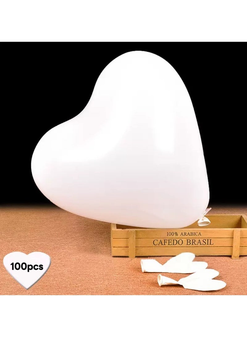 Jolley Heart Shape Latex White Balloons Romantic Balloon Valentines Gift Birthday Wedding Party White Pack of 100 - Image 3