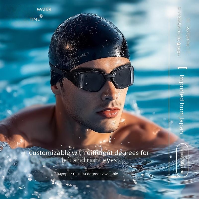WaterTime High-Definition Anti-Fog Waterproof Racing Swimming Goggles with Swim Cap for Men - Professional Gear - Image 2