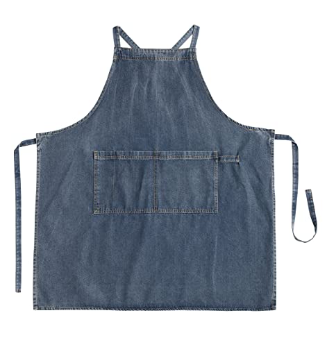 Tobyan Cotton Denim Apron Soft - Unisex Adjustable Bib Apron with 5-Pockets Perfect for Kitchens (XL-Blue) - Image 2