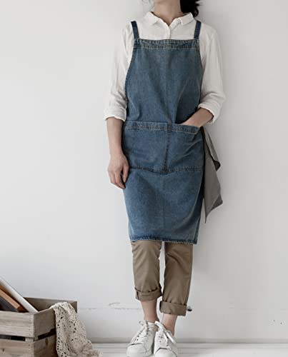 Tobyan Cotton Denim Apron Soft - Unisex Adjustable Bib Apron with 5-Pockets Perfect for Kitchens (XL-Blue) - Image 3