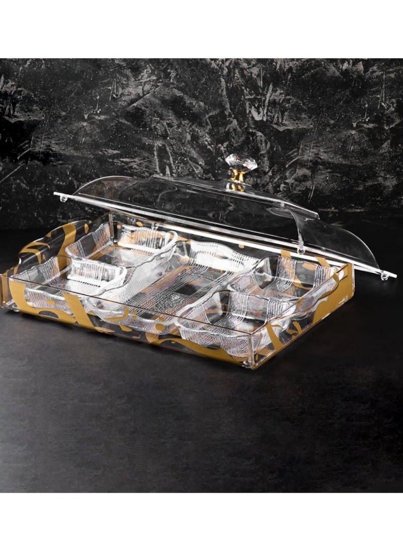 Premium Multipurpose Acrylic Pastry Plate with Lid 1-Piece Clear/Gold - Image 2