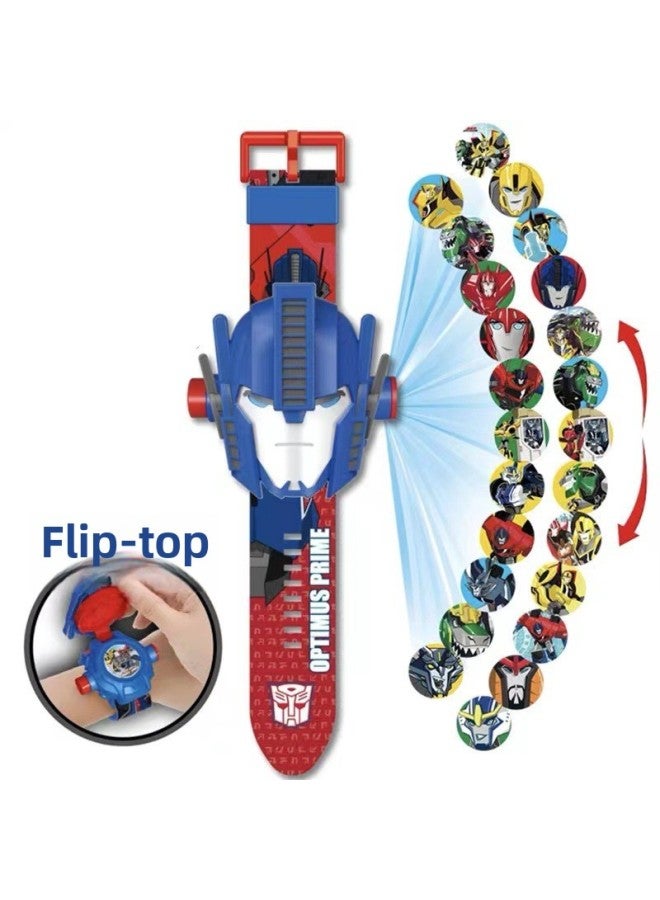 Children's Toy Cartoon Electronic Ultraman Watch 3-8 Years Old Children's Primary School Boys And Girls Projection Luminous Watch-Color:Optimus Prime - Image 1