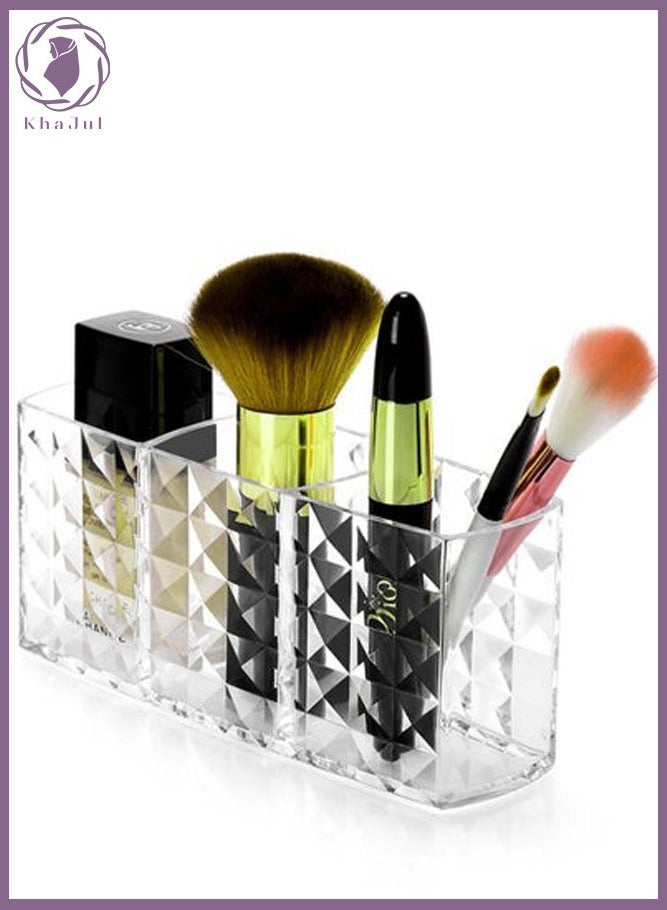 KHAJUL Acrylic Makeup Brush Organizer Eyeliners Display Holder Clear Cosmetic Brushes Storage Solution 18*8*5.5CM - Image 1