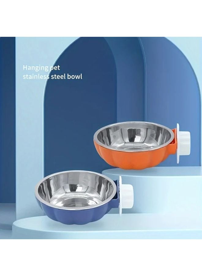 وعاء قطط أزرق برتقالي على شكل قرعة من الفولاذ المقاوم للصدأ قابل للتعليق مع مغذي طعام وماء للحيوانات الأليفة قابل للتعديل - Image 5