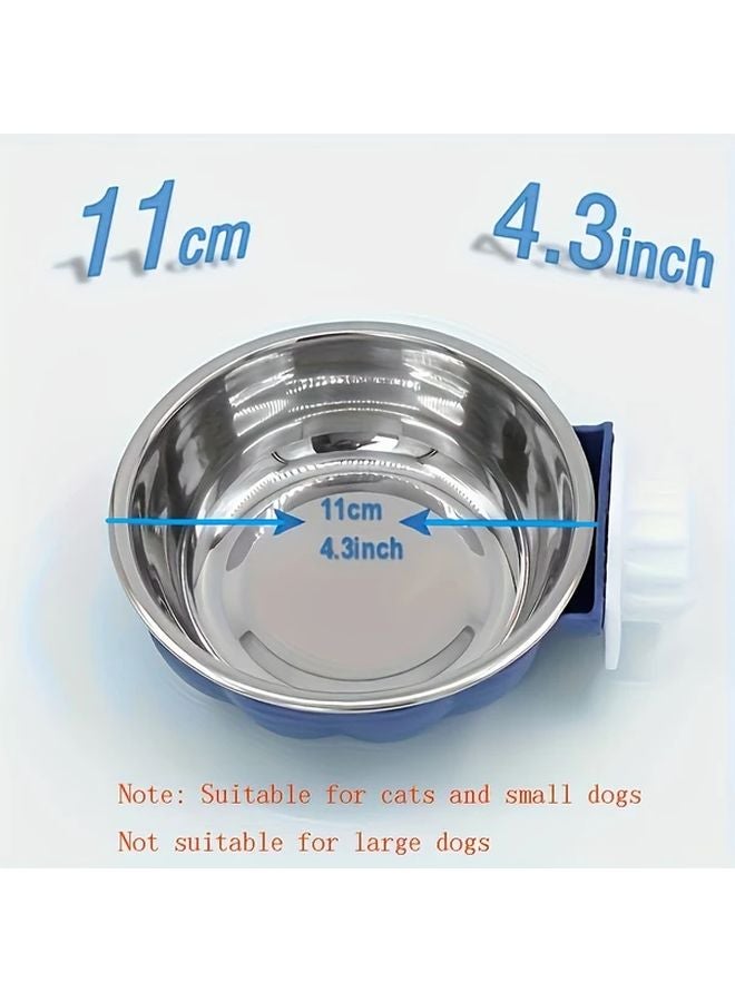 وعاء قطط أزرق برتقالي على شكل قرعة من الفولاذ المقاوم للصدأ قابل للتعليق مع مغذي طعام وماء للحيوانات الأليفة قابل للتعديل - Image 3