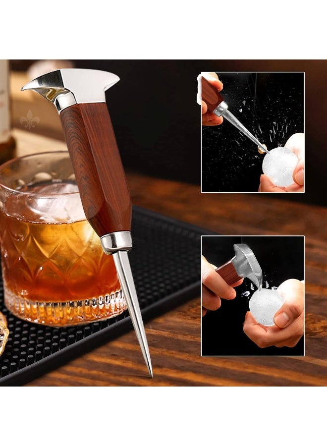 LINALL Ice Pick Set of 4 - Stainless Steel Ice Chipper with Wood Handle, Japanese style Ice Crusher Ice Tong ideal for Bars, Bartender. Best Carving Tool (4PCS SET) - Image 3