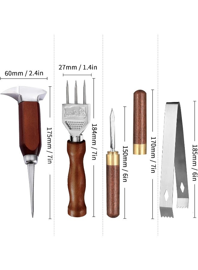 LINALL Ice Pick Set of 4 - Stainless Steel Ice Chipper with Wood Handle, Japanese style Ice Crusher Ice Tong ideal for Bars, Bartender. Best Carving Tool (4PCS SET) - Image 2