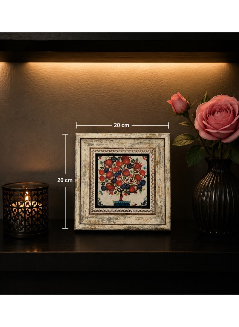 Premium Natural Stone Wall Art with Wooden Frame - Pomegranate Tree Design - Image 1