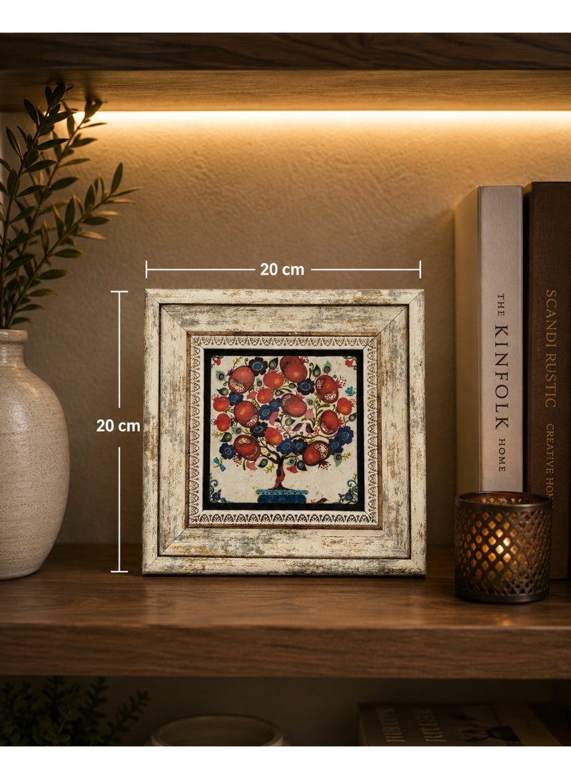 Premium Natural Stone Wall Art with Wooden Frame - Pomegranate Tree Design - Image 2
