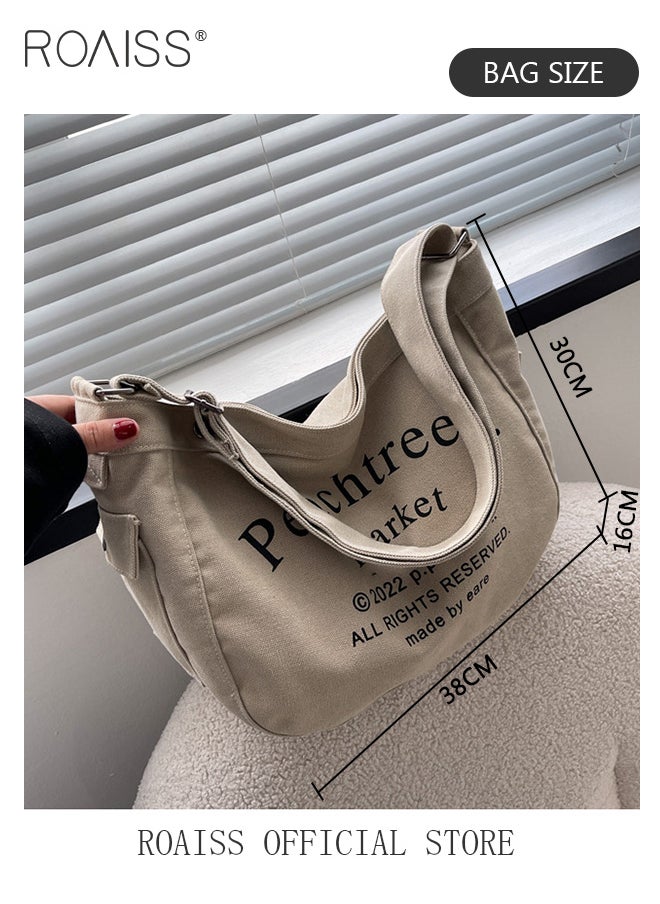 roaiss - Women Single Shoulder Bag Versatile Commuter Handheld Bag with Large Capacity Trendy Canvas Design Suitable for Female Students featuring Lazy Style and Letter Embroidery Tote Bag - Image 1