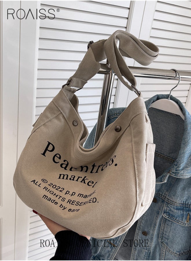 roaiss - Women Single Shoulder Bag Versatile Commuter Handheld Bag with Large Capacity Trendy Canvas Design Suitable for Female Students featuring Lazy Style and Letter Embroidery Tote Bag - Image 1