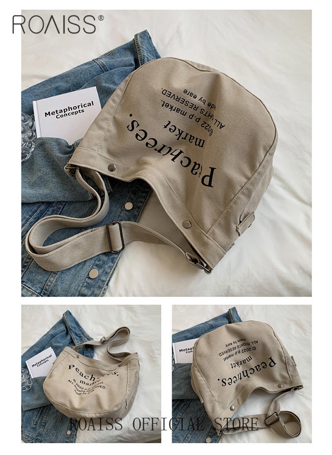 roaiss - Women Single Shoulder Bag Versatile Commuter Handheld Bag with Large Capacity Trendy Canvas Design Suitable for Female Students featuring Lazy Style and Letter Embroidery Tote Bag - Image 1