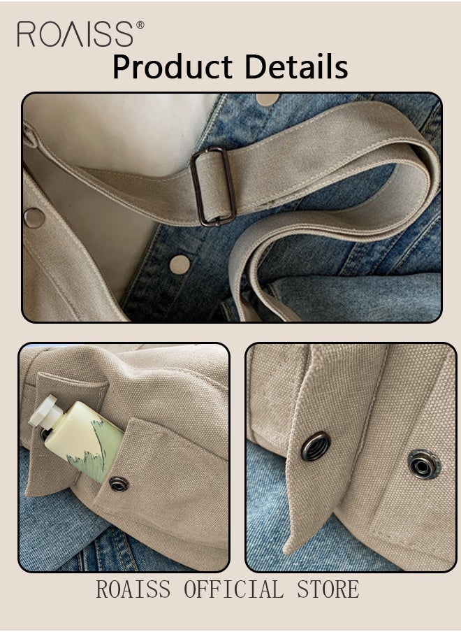 roaiss - Women Single Shoulder Bag Versatile Commuter Handheld Bag with Large Capacity Trendy Canvas Design Suitable for Female Students featuring Lazy Style and Letter Embroidery Tote Bag - Image 1