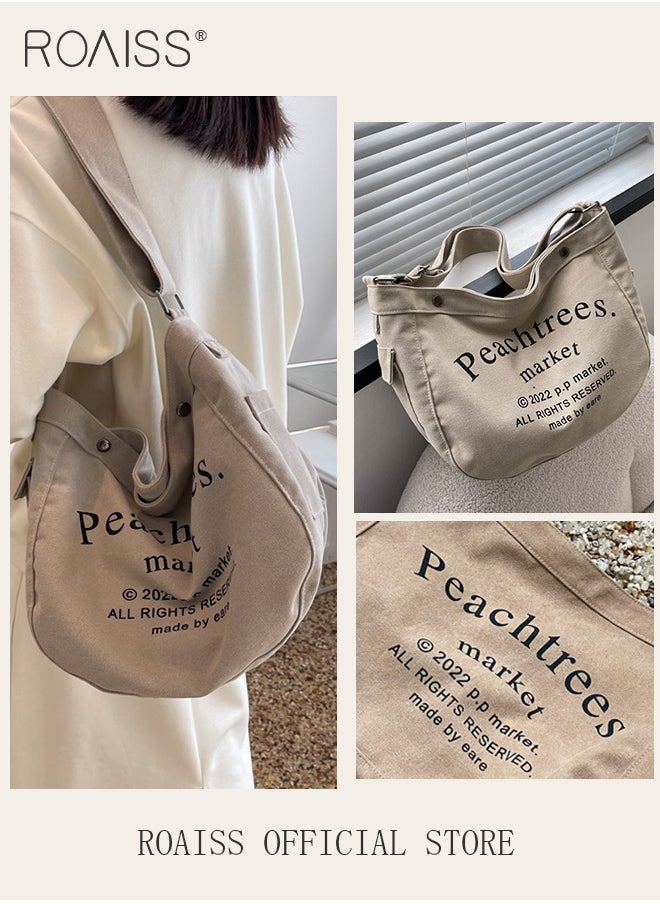 roaiss - Women Single Shoulder Bag Versatile Commuter Handheld Bag with Large Capacity Trendy Canvas Design Suitable for Female Students featuring Lazy Style and Letter Embroidery Tote Bag - Image 1