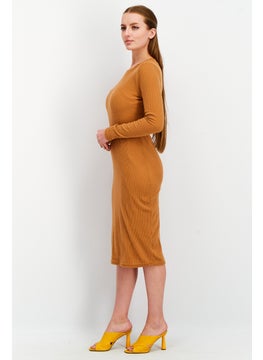 INC Women Ribbed Long Sleeves Midi Dress, Brown  - Image 2